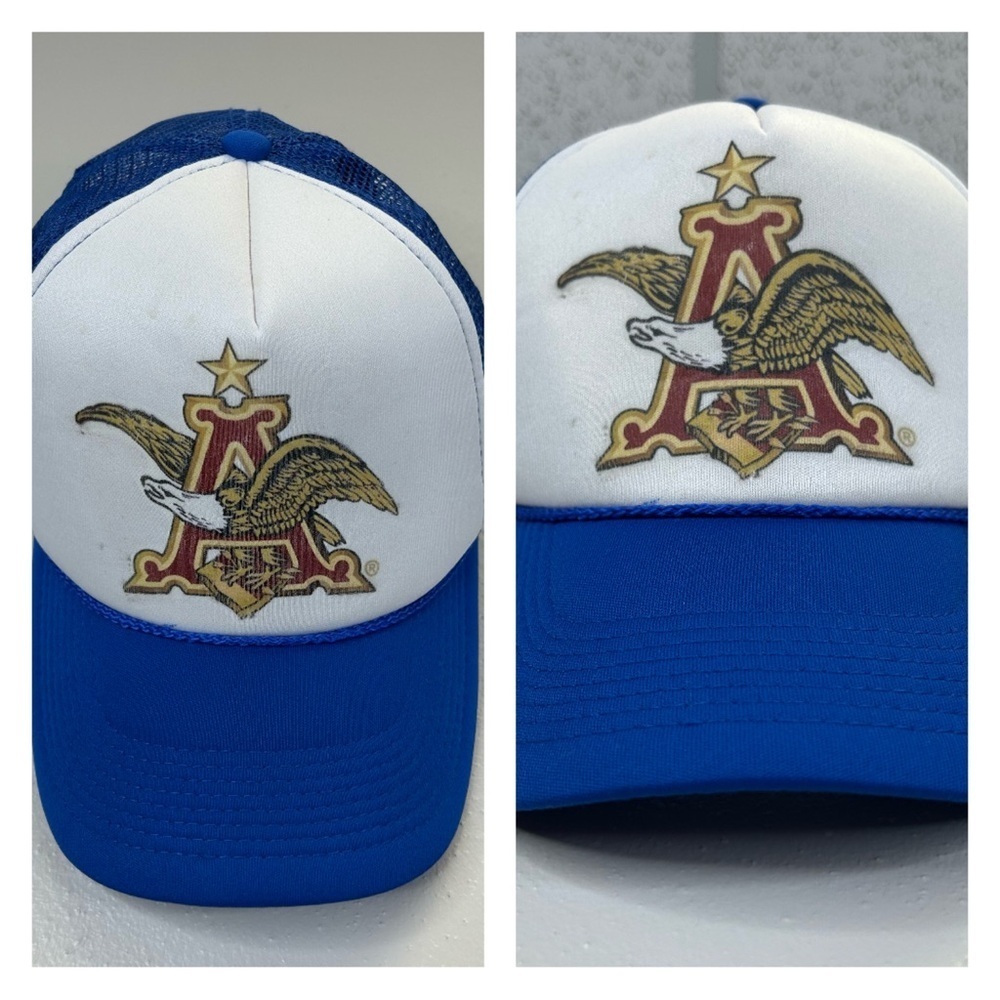 Anheuser-Busch Budweiser Beer Vintage Blue‎ and White Trucker Hat Adult Size
